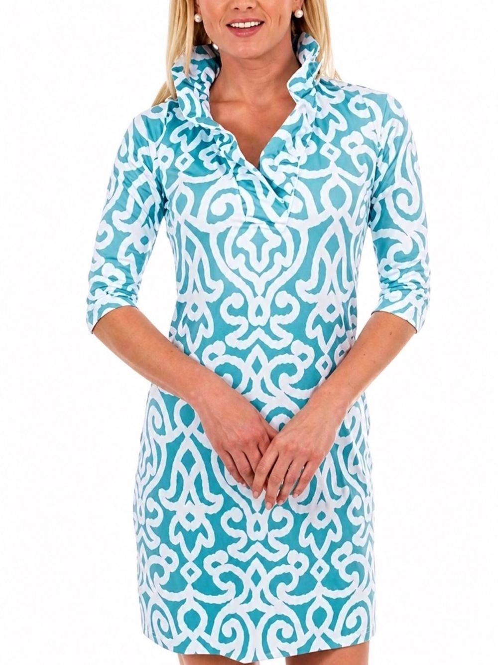 Gretchen Scott Everywhere Dress Arabesque Sky Blue Turquoise Sheath Small